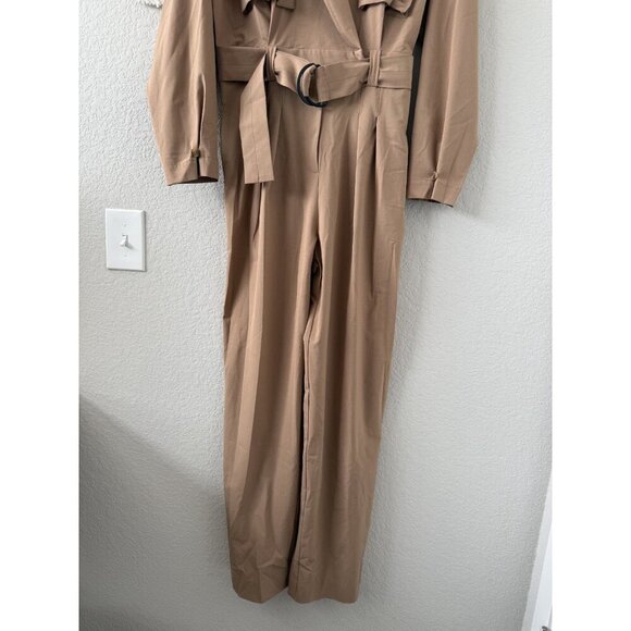 Zara Long Utility V-Neck Jumpsuit Straight Leg Belted In Camel Contemporary M - Picture 6 of 13